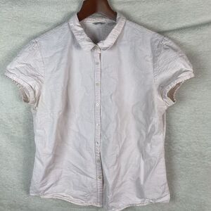 L.L. Bean Seersucker Button Up Top Womens Size‎ L Short Sleeve Striped Pink
